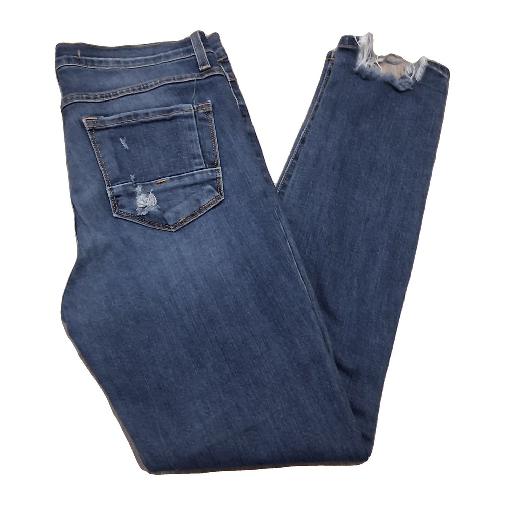 Flying Monkey Womens Distressed Skinny Jeans Blue Medium Wash Raw Step Hem 28